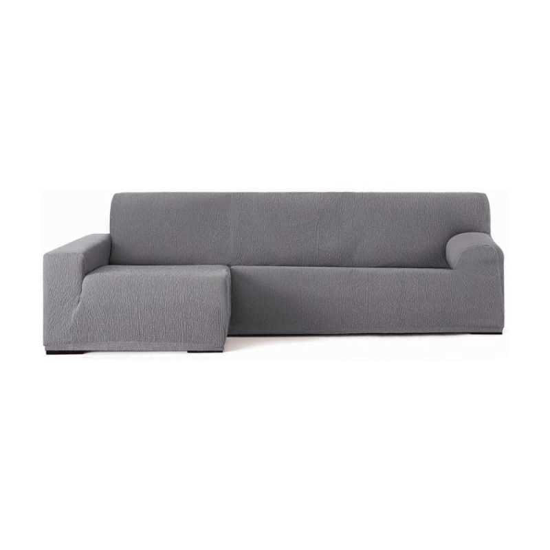 Funda de sofá elástica Troya península izquierda gris reposabrazos largo 250/310