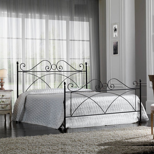 SABRINA Cama doble de hierro negro con pie de cama 166x208x h128 cm