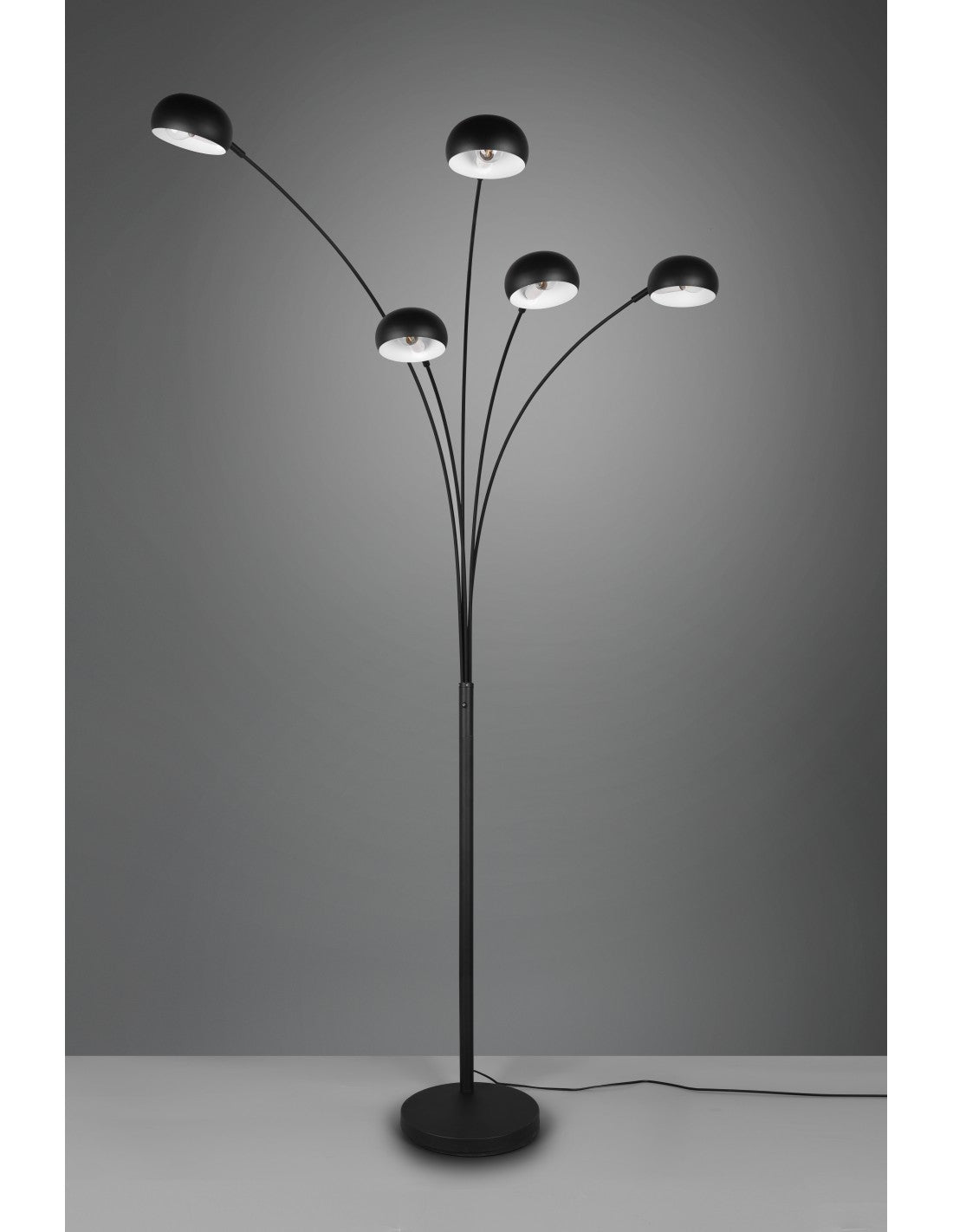 Lámpara de pie de metal negro con brazos en arco Finger 5xE14 Trio Lighting