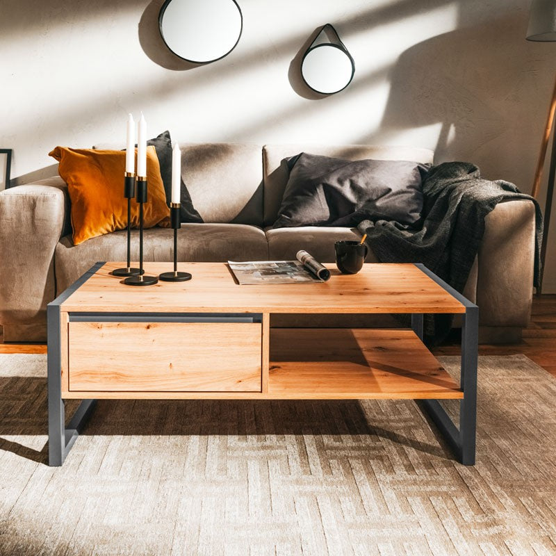 Mesa de centro con cajón en roble antracita cm 100x 55 x 40 h