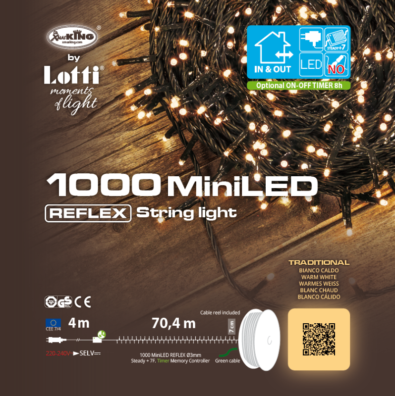 Cadena tradicional de 1000 LED de 60,5 m en carrete.
