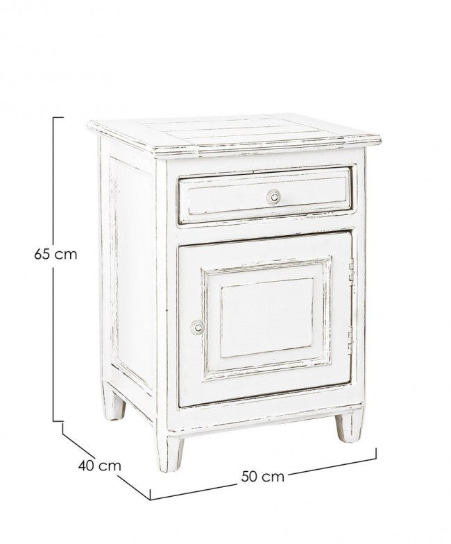 Mesita de noche Colette madera blanca 1 puerta 1 cajón 50 x 40 x 65 cm