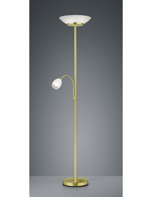 Lámpara de pie con punto de lectura Gerry Latón Vidrio Blanco Ø34 cm Trio Lighting