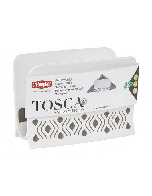 Elegante servilletero en blanco y gris tórtola de Stefaniplast, de 7,5x15,5cm (55350).