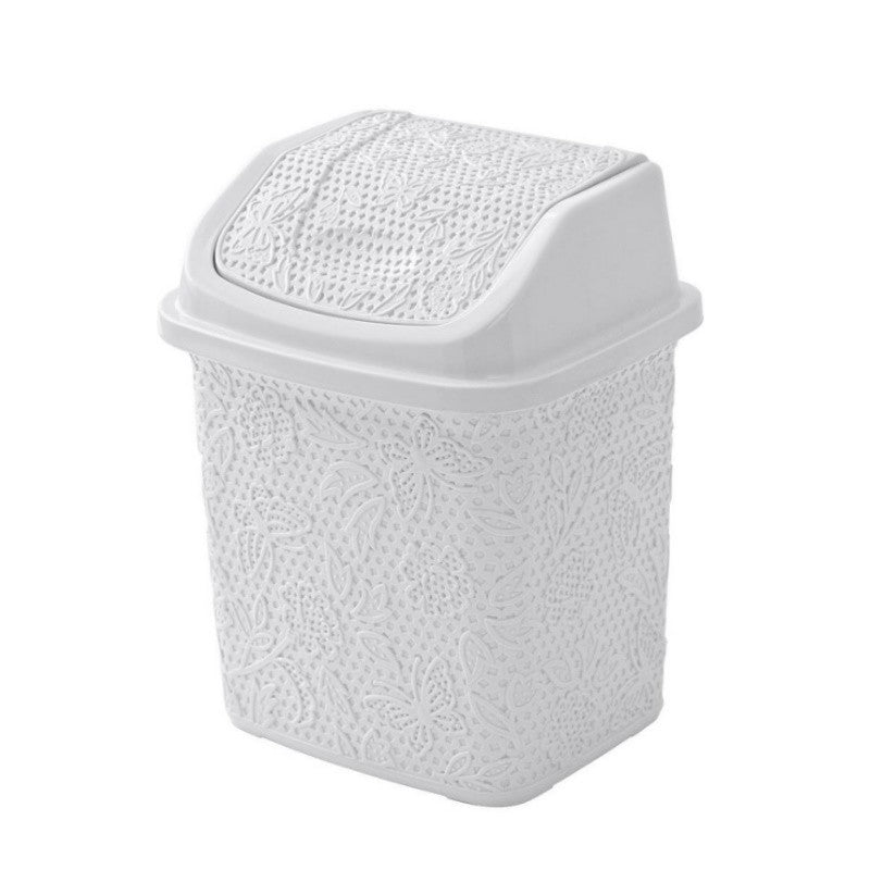 CONTENEDOR DE BASURA FLORES BLANCO 5 LT
