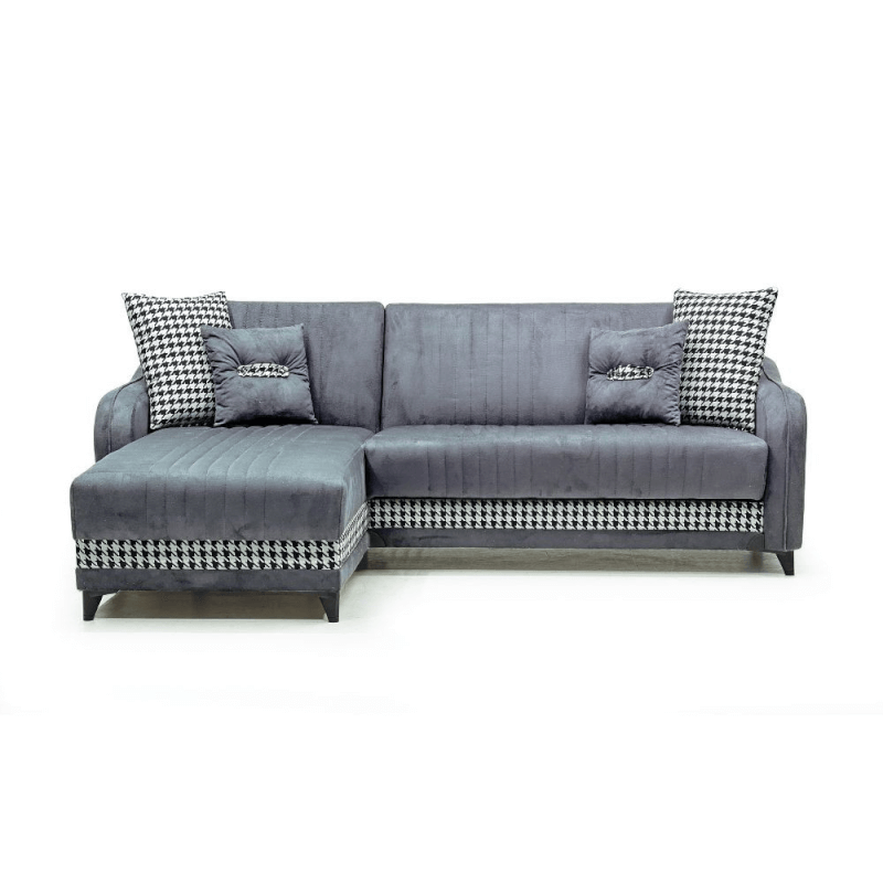 Sofá con península contenedor reversible Laos gris 246x138x92 H