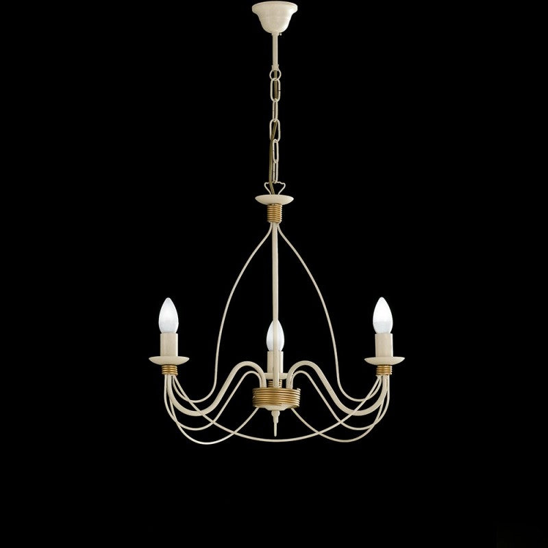 Araña de hierro marfil Decape acabado dorado, tres luces 49x h43 cm