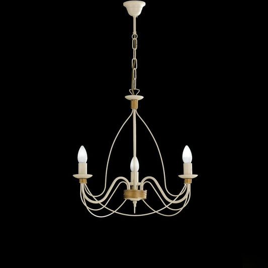 Araña de hierro marfil Decape acabado dorado, tres luces 49x h43 cm