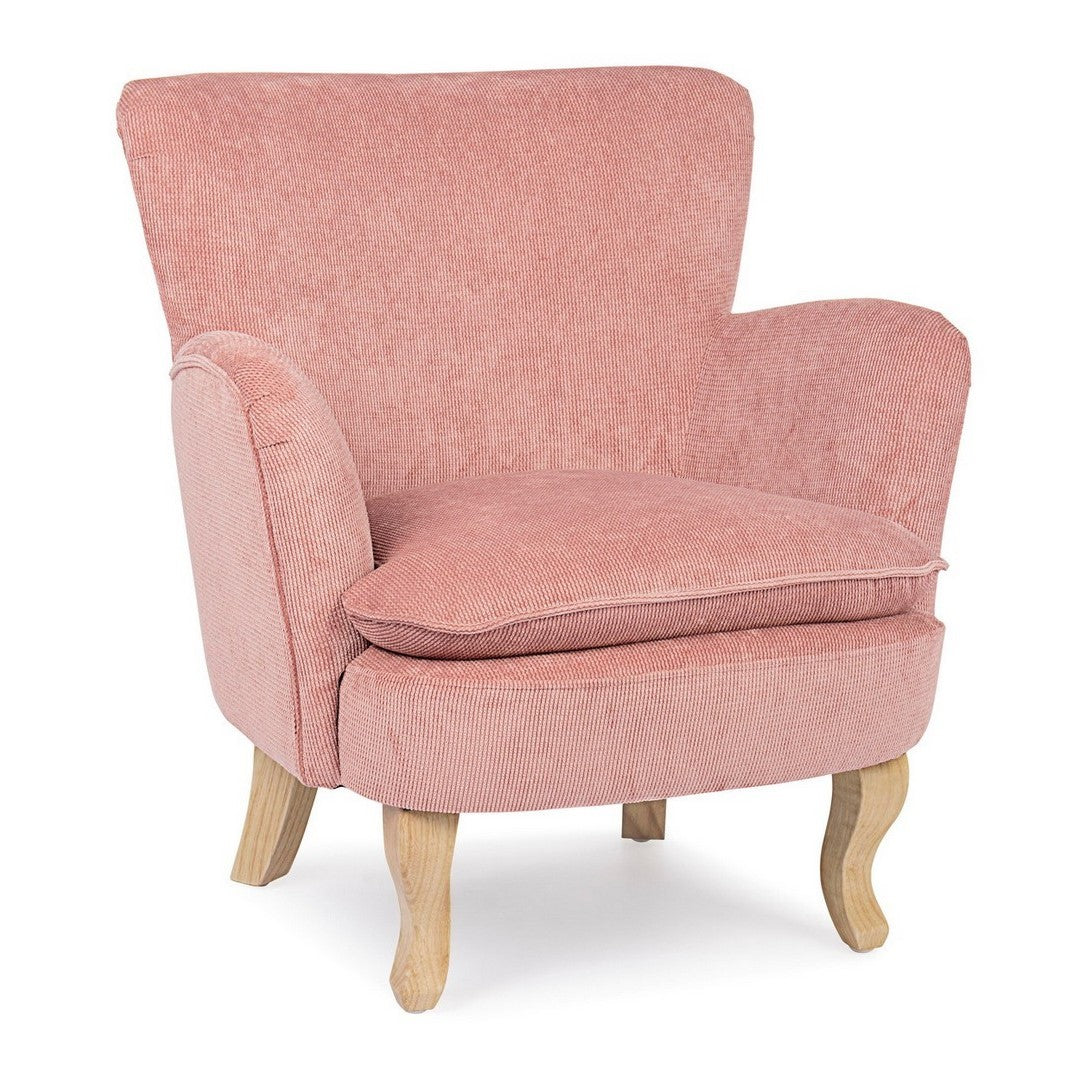 Sillón vintage de chenilla acolchado en terciopelo rosa