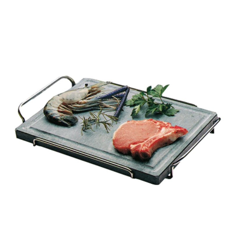Plato de esteatita de piedra natural con soporte abatible Ompagrill DS40-50 SP 50x40 cm