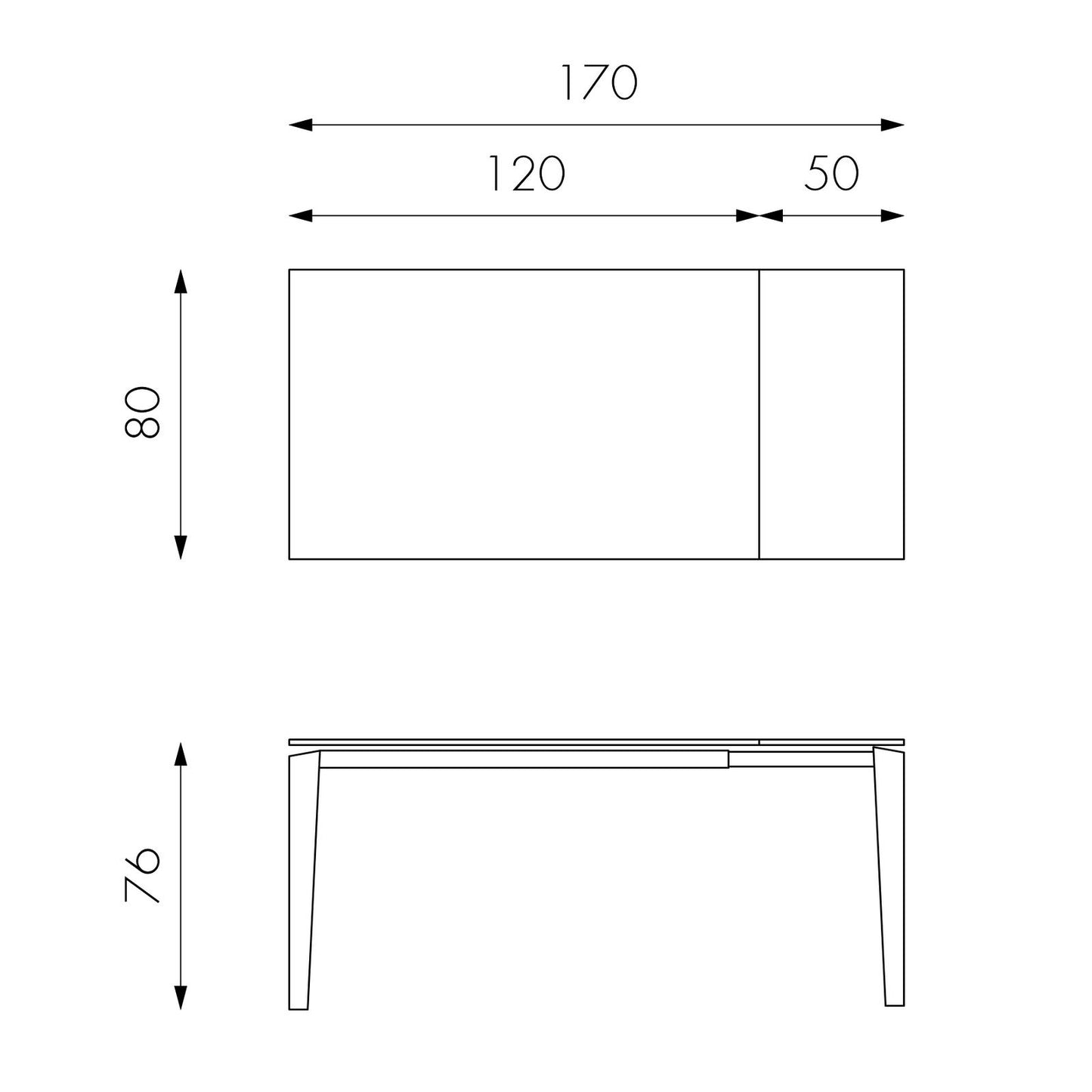 Mesa extensible con tapa de cerámica 120/170x80 cm