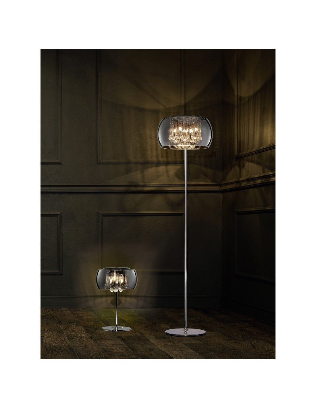 Lámpara de pie Steam de cristal cromado y colgantes Alt. 158 cm Trio Lighting