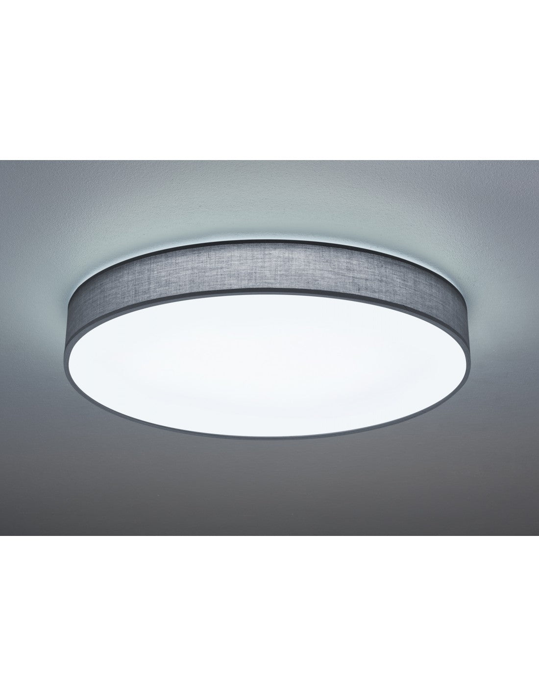 Plafón LED grande con pantalla de tela Gris Lugano Ø75 cm Trio Lighting