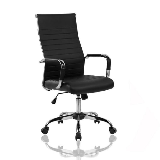 Sillón de oficina Folkvan con base cromada en ecopiel negra