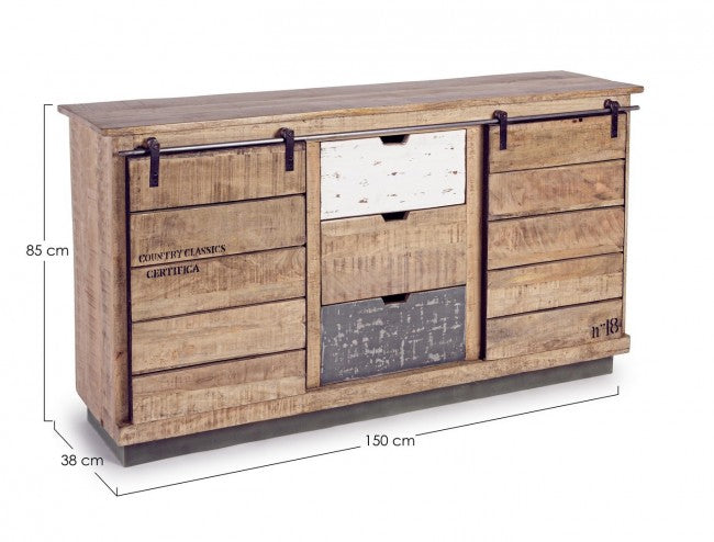 Aparador Tudor de 2 puertas y 3 cajones de madera revestida de melamina