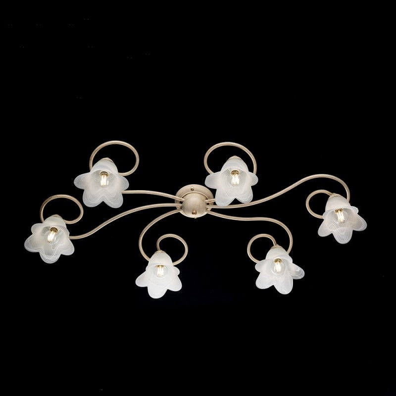 Lámpara de techo Flor de Hierro Marfil Oro seis luces pantalla 99x50x h17 cm