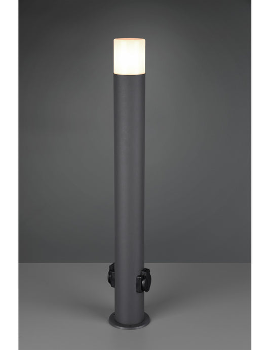 Hoosic Poste de exterior 1xE27 con 2 enchufes Schuko antracita H80 cm IP44 Trio Lighting