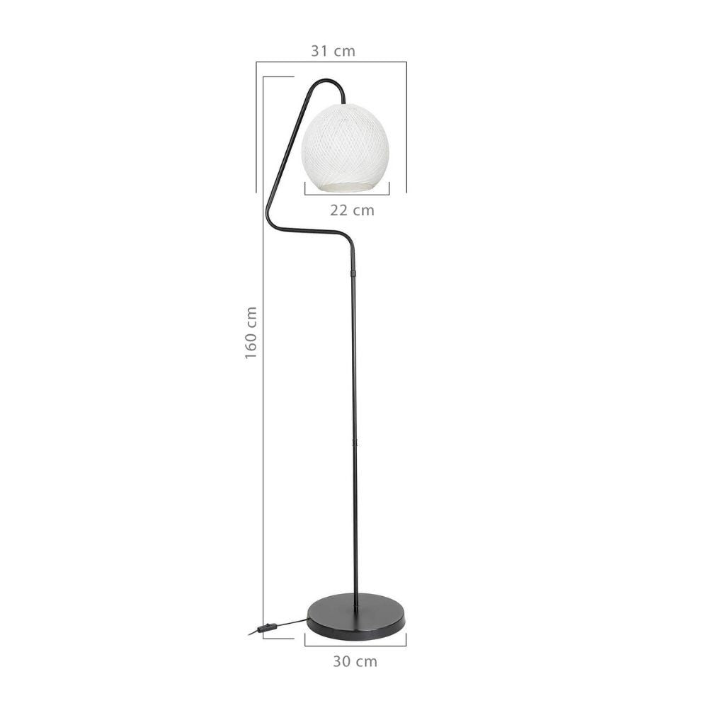 Lámpara de pie Yumak MDL4256 gris con pantalla de tela blanca