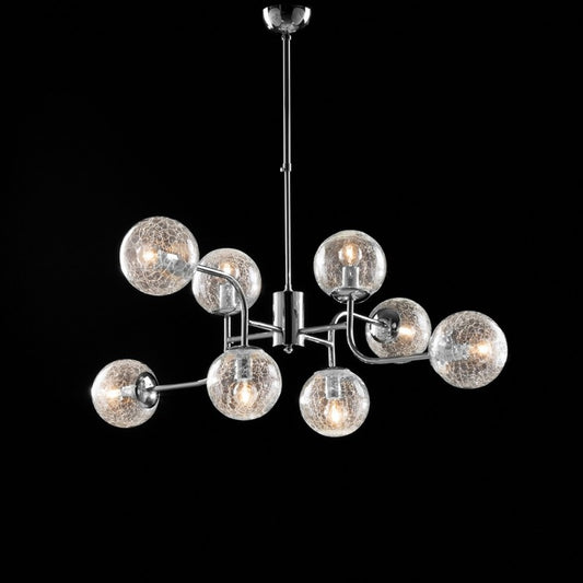 Lámpara de araña moderna de hierro cromado pulido, 8 luces, 93 cm