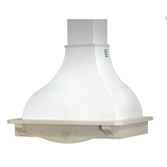 COTTAGE campana de cocina rústica blanca con estructura de madera incrustada gris tórtola 120 cm