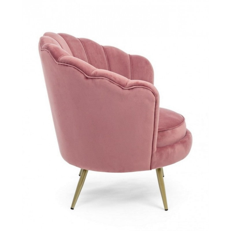 Sillón retro de terciopelo rosa pavo real 80 x 76 x 84 h cm