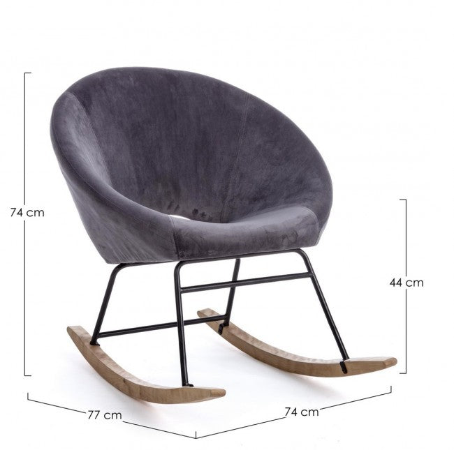 Sillón mecedora Annika efecto terciopelo gris oscuro