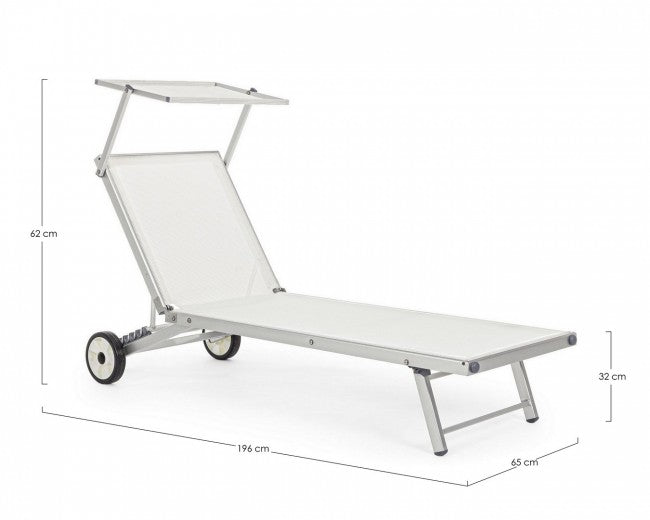 Tumbona cruzada con ruedas de aluminio blancas.