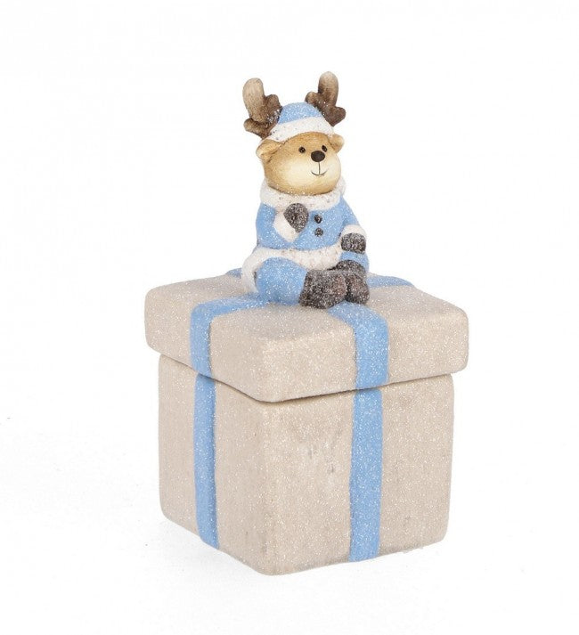 4x Decoración blanca en caja azul Alt. 14,5