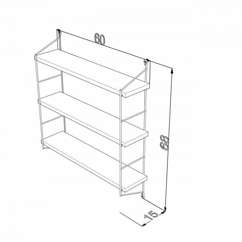 Libreria a muro 3 ripiani Neelix  rovere/nero cm 60 x 15 x 68 h