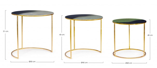 Conjunto de 3 mesas de centro de metal estilo ambiente.
