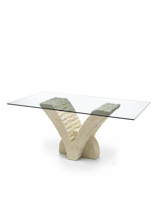 Mesa fija transparente-beige 100 cm x 180 cm H. 76 cm