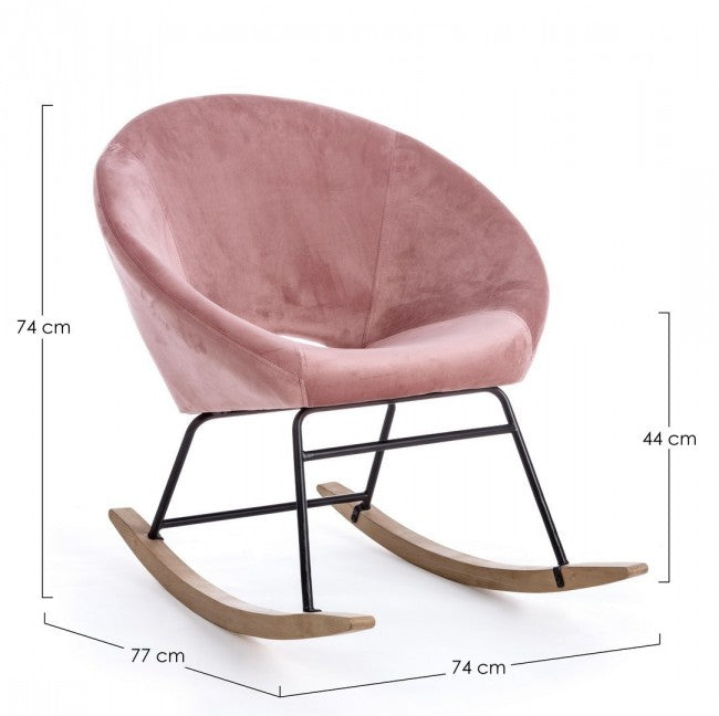 Sillón mecedora de terciopelo rosa antiguo ANNIKA 74x77x h74 cm