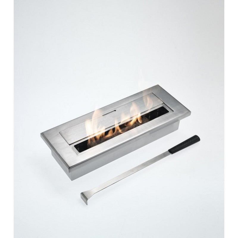 Mesa de bioetanol cromada gris diseño biochimenea 40 x 15 x h 8 cm