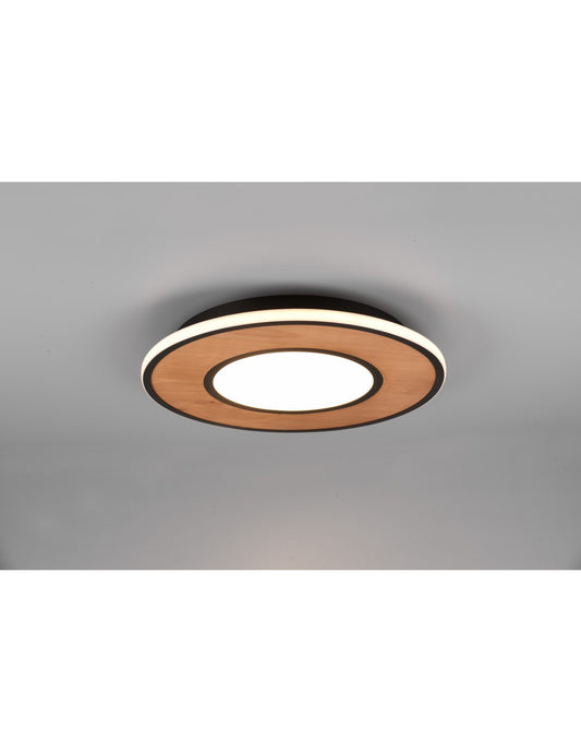 Lámpara de techo vintage de madera con atenuador LED Deacon Ø50 cm Trio Lighting