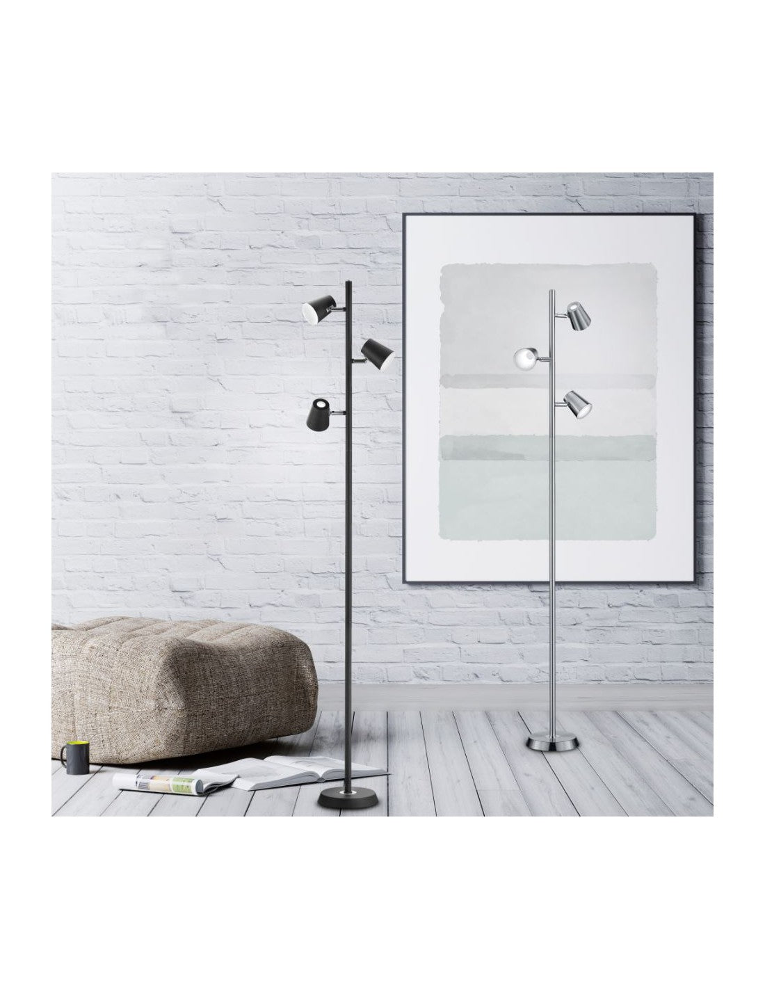 Lámpara de pie lineal con 3 focos LED Narcos Nichel Trio Lighting