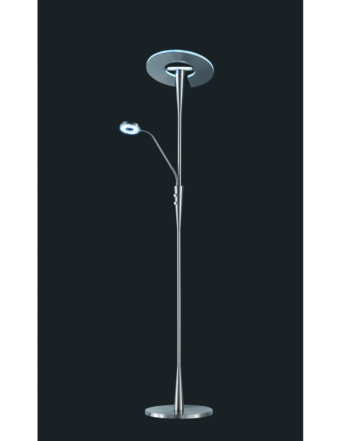 Lámpara de pie LED con foco de lectura regulable Quebec Nichel Trio Lighting