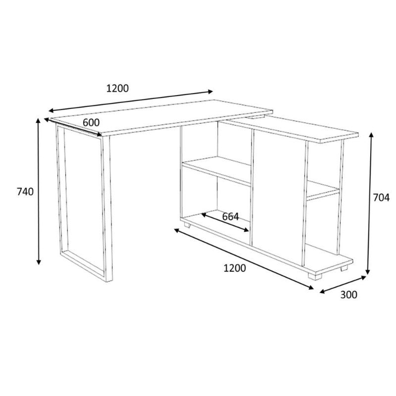 Escritorio con librería reversible Roble OSLO 120x60x h74 cm