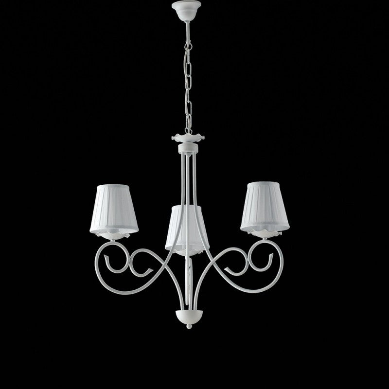 Lámpara colgante de hierro desgastado blanco con pantallas blancas tres luces 50x h60 cm