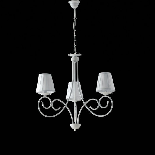Lámpara colgante de hierro desgastado blanco con pantallas blancas tres luces 50x h60 cm