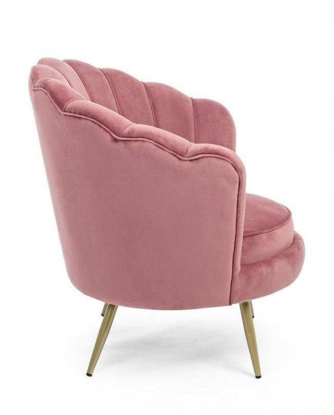 Sillón retro de terciopelo rosa pavo real 80 x 76 x 84 h cm