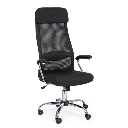 Sillón de oficina Clarissa con reposabrazos de acero tejido negro