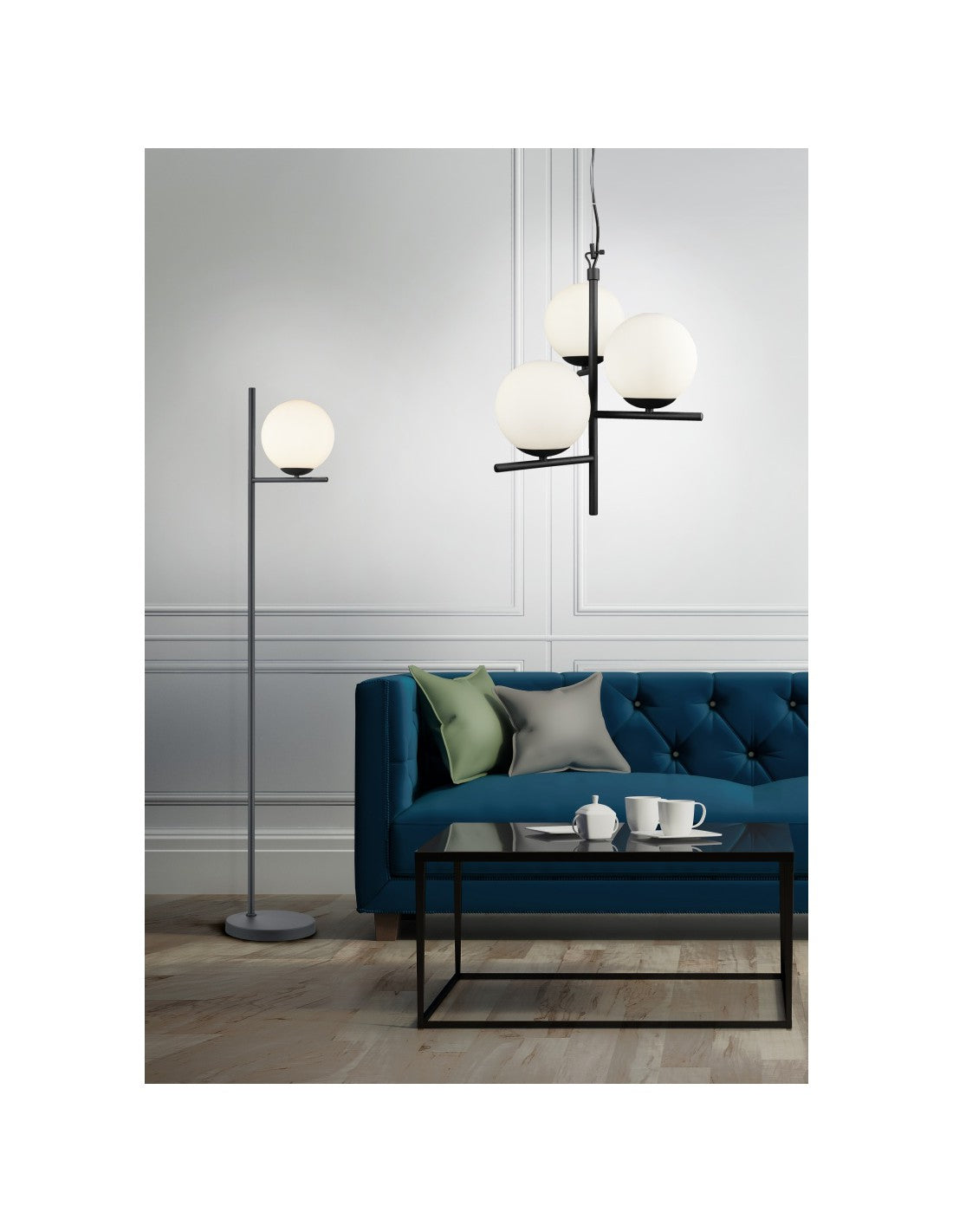 Lámpara de pie moderna negra con esfera de cristal Alt. 150 cm Pure Trio Lighting