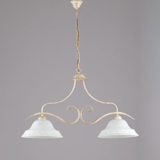 Araña clásica de hierro Ivory Gold con cristal blanco dos luces 85x h51 cm