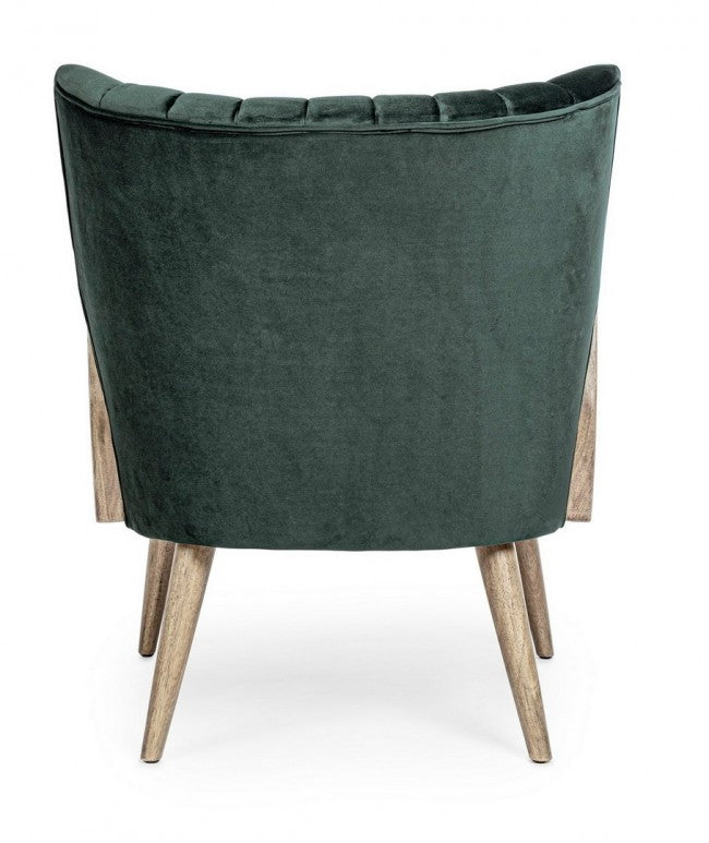 Sillón vintage Virna de madera de terciopelo verde