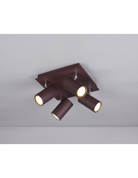 Plafón cuadrado con 4 focos orientables Marley Rust Trio Lighting