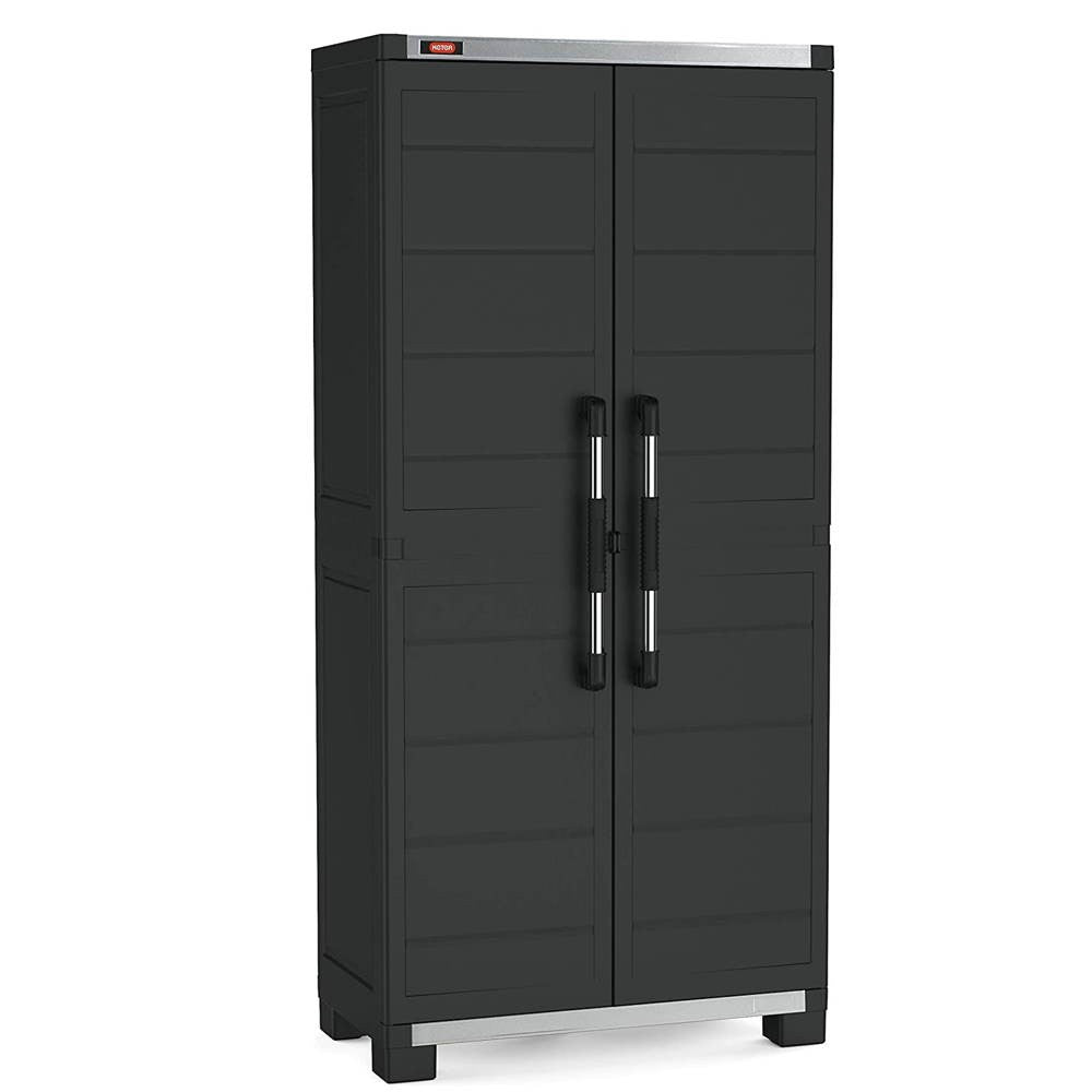 Armario alto de plástico con 4 baldas reforzadas 88x45x181H cm. Garaje negro XL