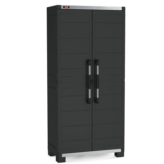 Armario alto de plástico con 4 baldas reforzadas 88x45x181H cm. Garaje negro XL