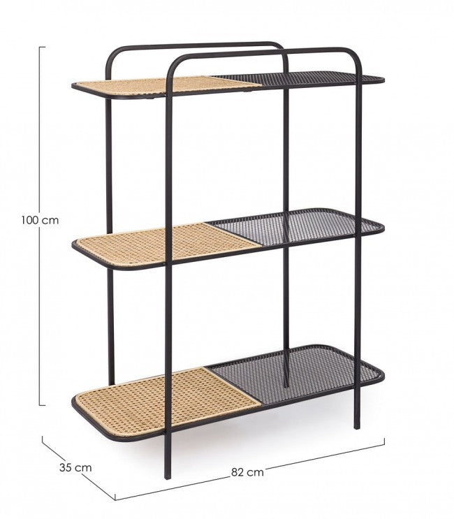Librería perfilada de acero con tres estantes Antracita ELYOT 82x35x h100 cm