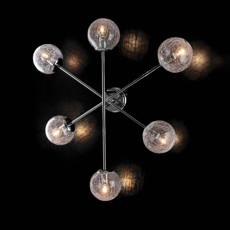 Aplique moderno de hierro cromado brillo, esfera de cristal transparente 78 cm