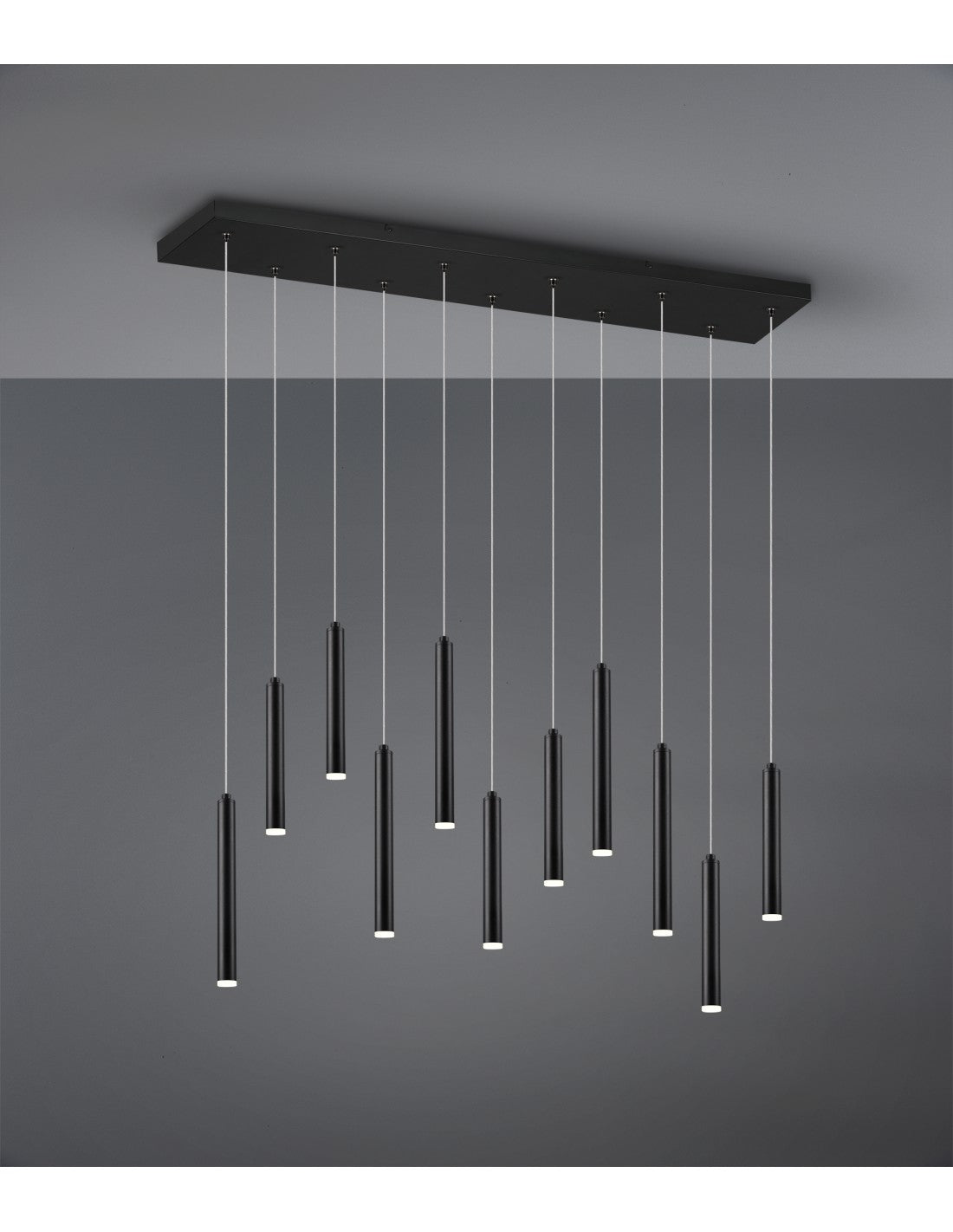 Suspensión tubular moderna 11 tubos LED negros L115 cm Trio Lighting